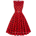 Belle Poque Stock mangas 37 patrones de algodón Big Black Dot vestido rojo vintage BP000002-35